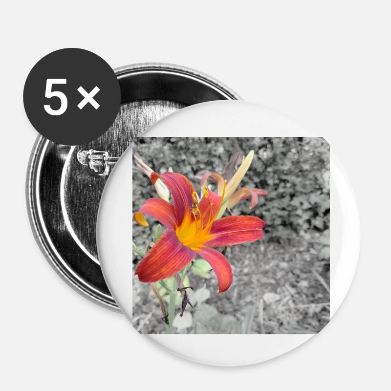 RED LILY / Black White - Buttons small 1''/25 mm (5-pack) - white