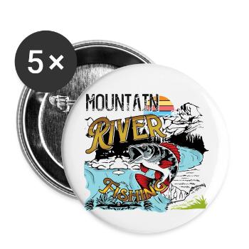 Mountain River Fishing - Buttons small 1''/25 mm (5-pack) - white - Front