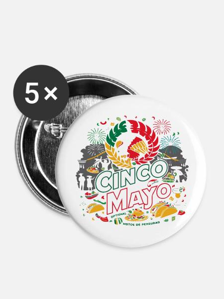 lustiger Cinco de Mayo - Buttons klein 25 mm (5er Pack) - Weiß