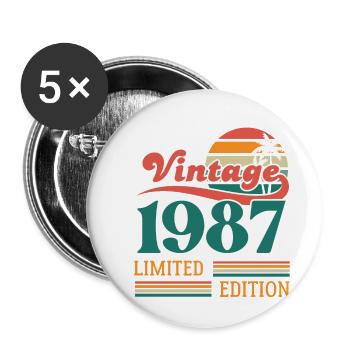 Jahrgang 1987 Limitierte Auflage - Buttons klein 25 mm (5er Pack) - Weiß - Vorne