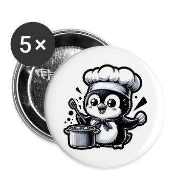 Chef Penguin: Master of Pots - Buttons small 1''/25 mm (5-pack) - white - Front