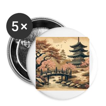 Japan Vintage Cherry Blossom Pagoda - Buttons small 1''/25 mm (5-pack) - white - Front