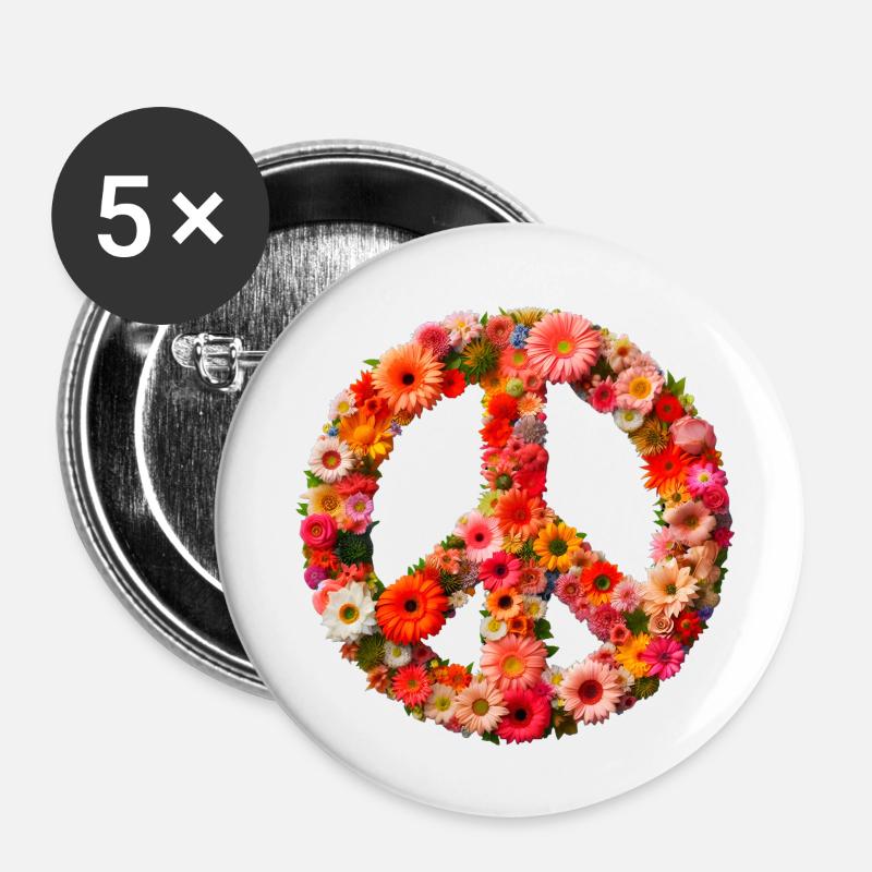 Blumen Friedenszeichen - Buttons klein 25 mm (5er Pack) - Weiß