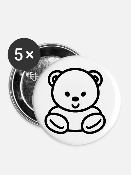 Teddybär - Buttons klein 25 mm (5er Pack) - Weiß