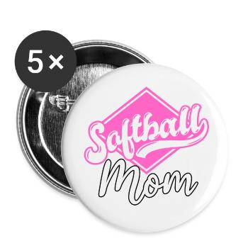 Softball Mom - Buttons small 1''/25 mm (5-pack) - white - Front