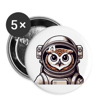 Eine Astronauten-Eule im Cartoon-Stil - Buttons klein 25 mm (5er Pack) - Weiß - Vorne