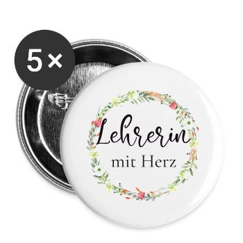 Lehrerin mit Herz - personalisierbar - Buttons klein 25 mm (5er Pack) - Weiß - Vorne