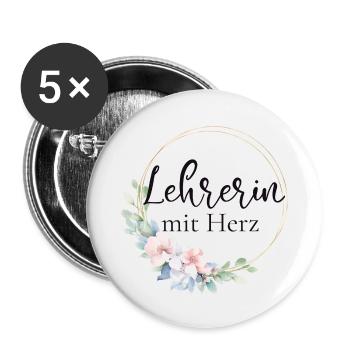 Lehrerin mit Herz - personalisierbar - Buttons klein 25 mm (5er Pack) - Weiß - Vorne