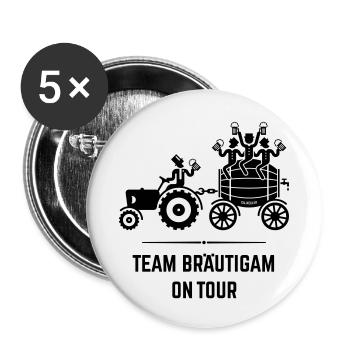 Team Bräutigam On Tour (Trecker Bierfass JGA / B) - Buttons klein 25 mm (5er Pack) - Weiß - Vorne