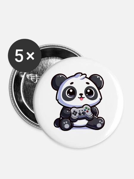 Süßer Panda mit Controller - Buttons klein 25 mm (5er Pack) - Weiß