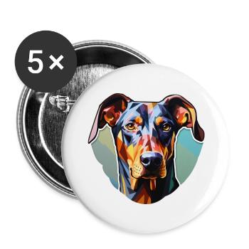 Doberman Pinscher psychédélique - Lot de 5 petits badges (25 mm) - blanc - Devant