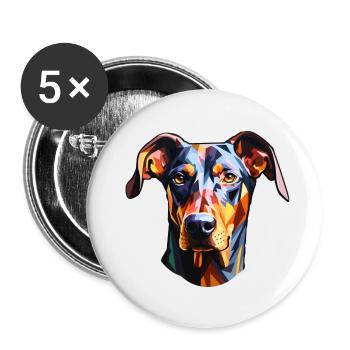 Doberman Head Psychédélique - Lot de 5 petits badges (25 mm) - blanc - Devant