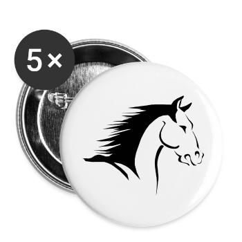 Silhouette Tête De Cheval Noir Blanc - Lot de 5 petits badges (25 mm) - blanc - Devant