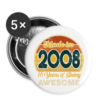 Born in 2008 - Vintage 2008 Retro Birthday - Buttons small 1''/25 mm (5-pack) - white - Front