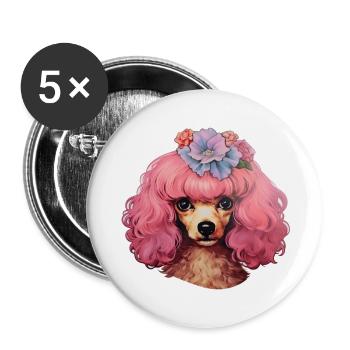 Caniche décoré - Lot de 5 petits badges (25 mm) - blanc - Devant