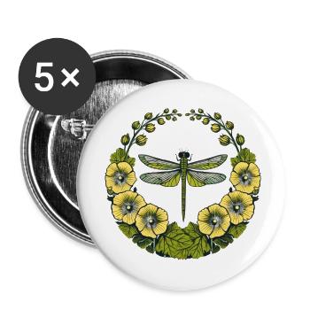 Libellule verte - Lot de 5 petits badges (25 mm) - blanc - Devant