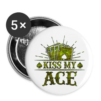Kiss My Ace jeu de poker jeu de cartes casino club jouer - Lot de 5 petits badges (25 mm) - blanc - Devant