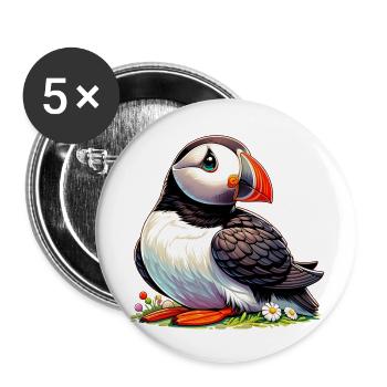 Papageitaucher - Buttons klein 25 mm (5er Pack) - Weiß - Vorne