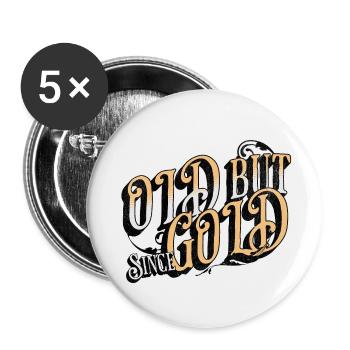 Old but Gold since Geburtsdatum XXXX - Buttons klein 25 mm (5er Pack) - Weiß - Vorne