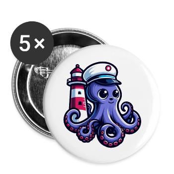 Octo-Navigator: Wegweiser der Meere - Buttons klein 25 mm (5er Pack) - Weiß - Vorne