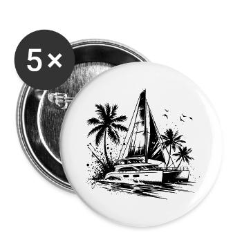 Doppelrumpf Katamaran Segelboot mit Palmen - Buttons klein 25 mm (5er Pack) - Weiß - Vorne