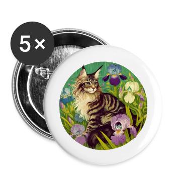 Braun getigerte Katze Iris - Buttons klein 25 mm (5er Pack) - Weiß - Vorne
