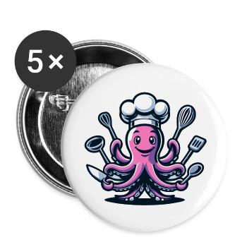 Octo-Chef : Le tentacule gourmand - Lot de 5 petits badges (25 mm) - blanc - Devant