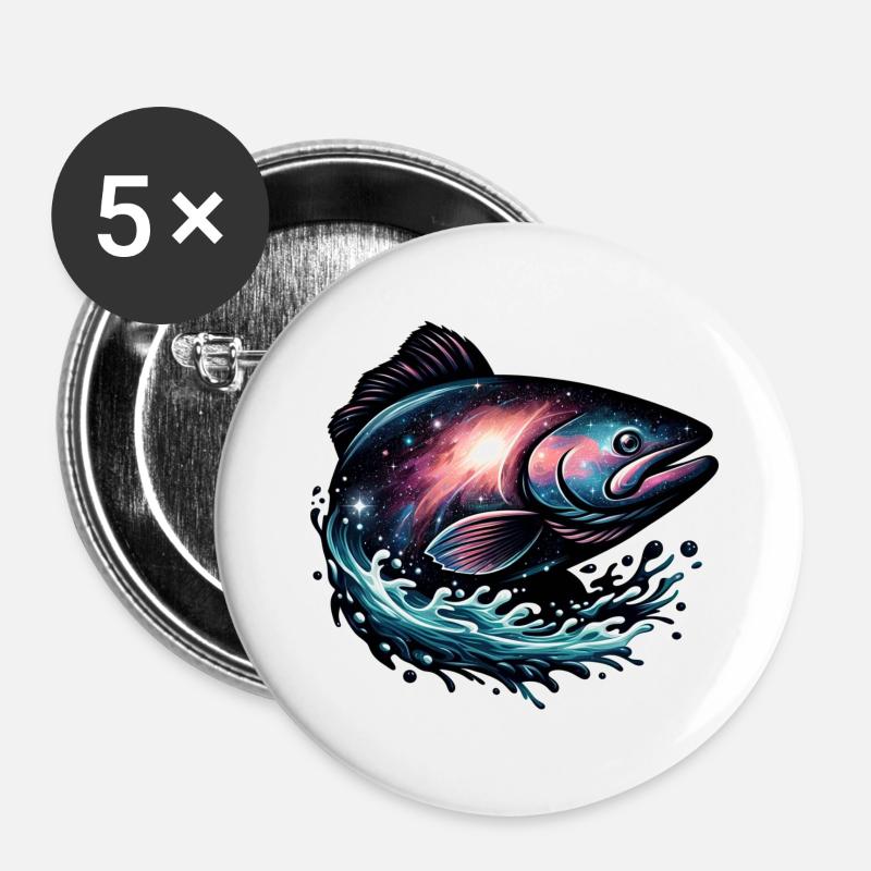 Galaxy fish - Buttons small 1''/25 mm (5-pack) - white