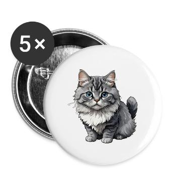 Autocollant Loco cat - Lot de 5 petits badges (25 mm) - blanc - Devant