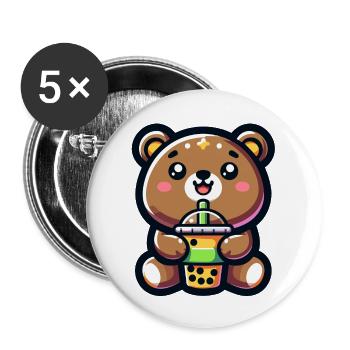 Boba Bear Bliss - Adorable Tea Hug - Buttons small 1''/25 mm (5-pack) - white - Front