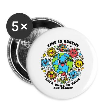 TIME IS URGENT, LET'S UNITE TO SAVE OUR PLANET - Buttons small 1''/25 mm (5-pack) - white - Front