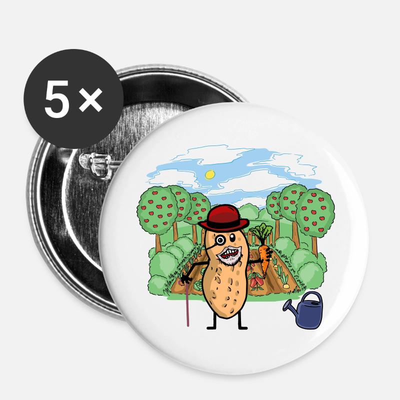 Jardin Papy Cacahuète Potager Jardinage - Lot de 5 petits badges (25 mm) - blanc