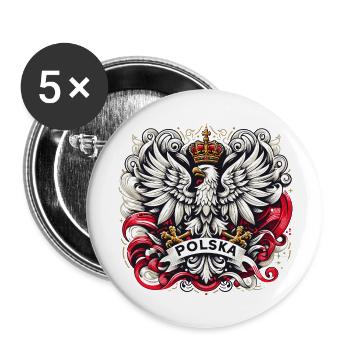 Polen Polska polnisch Wappen Adler Flagge Geschenk - Buttons klein 25 mm (5er Pack) - Weiß - Vorne