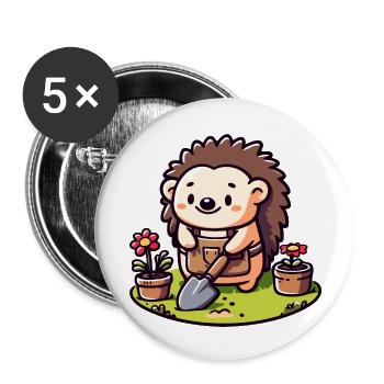 Hedgehog Gardener : le compagnon de floraison - Lot de 5 petits badges (25 mm) - blanc - Devant