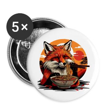 Fuchs Ramen Nudeln Japan Vintage Retro Füchse - Buttons klein 25 mm (5er Pack) - Weiß - Vorne