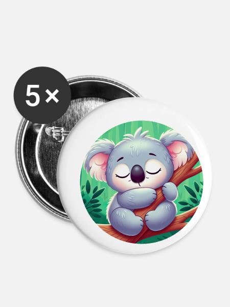 glücklicher Koalabär Koala - Buttons klein 25 mm (5er Pack) - Weiß