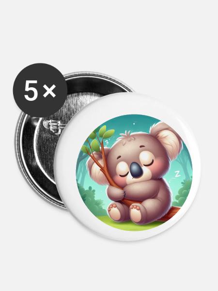 glücklicher Koalabär Koala - Buttons klein 25 mm (5er Pack) - Weiß