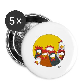 Les poules vous regardent - Lot de 5 petits badges (25 mm) - blanc - Devant