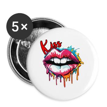 Bouche / Lèvres / Dents / Langue / Sourire / Baiser - Lot de 5 petits badges (25 mm) - blanc - Devant