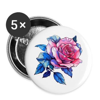 Fleurs de roses - Rose - Lot de 5 petits badges (25 mm) - blanc - Devant