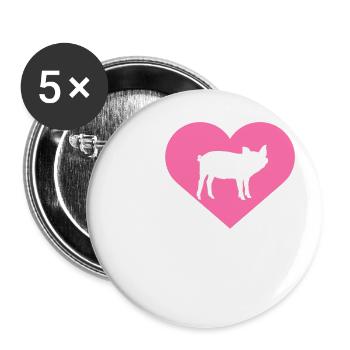 I Love Pigs Heart Piggy Silhouette Love - Buttons small 1''/25 mm (5-pack) - white - Front
