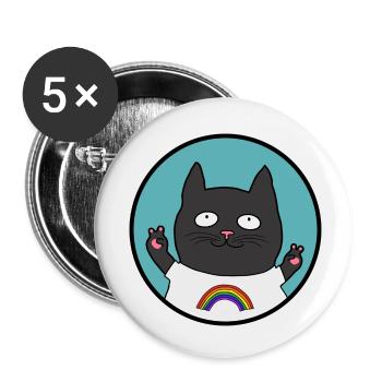 Fierté chat noir arc-en-ciel - Lot de 5 petits badges (25 mm) - blanc - Devant