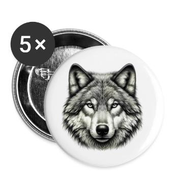 Loup - Lot de 5 petits badges (25 mm) - blanc - Devant