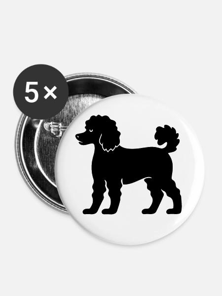 Poodle Hund - Buttons klein 25 mm (5er Pack) - Weiß