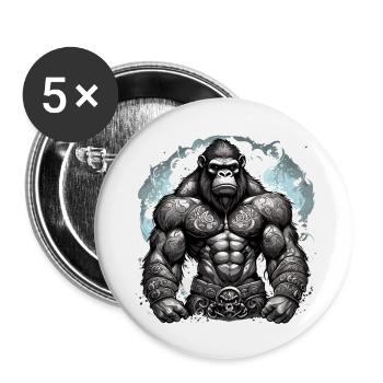 Tatouage / Animal / Art / Cool / Bande dessinée / Gorille - Lot de 5 petits badges (25 mm) - blanc - Devant