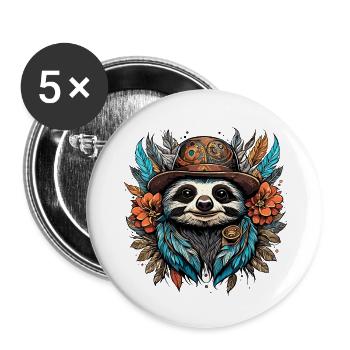 Tatouage / Animal / Art / Cool / Bande dessinée / Paresseux - Lot de 5 petits badges (25 mm) - blanc - Devant