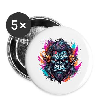 Tatouage / Animal / Art / Cool / Bande dessinée / Gorille - Lot de 5 petits badges (25 mm) - blanc - Devant