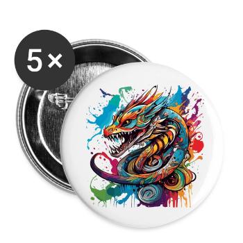 Tatouage / Animal / Art / Cool / Bande dessinée / Dragon - Lot de 5 petits badges (25 mm) - blanc - Devant
