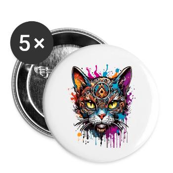 Tatouage / Animal / Art / Cool / Bande dessinée / Chat - Lot de 5 petits badges (25 mm) - blanc - Devant