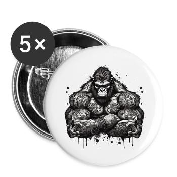 Tatouage / Animal / Art / Cool / Bande dessinée / Gorille - Lot de 5 petits badges (25 mm) - blanc - Devant
